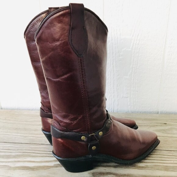 Abilene Womens Dark Brown Concho Harness Cowboy Western Boots 7 M 9042 USA - Picture 6 of 11